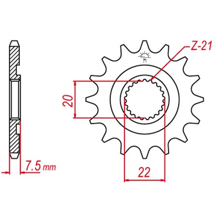 Grosskopf, přední řetězové kolečko, 2120 14 Honda CRF 250 X '04-'09, CRF 250 R '04-'16 (+1) (E343-14) (JTF1323.14)