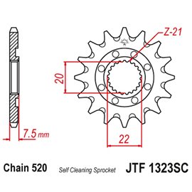 JT, přední řetězové kolečko 2120 14 Honda CR 125R '04-'07, CRF 250R/X '04-'17 samočistící (212014JT) (řetěz 520)