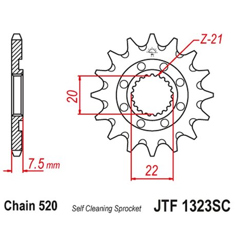 JT, přední řetězové kolečko 2120 14 Honda CR 125R '04-'07, CRF 250R/X '04-'17 samočistící (212014JT) (řetěz 520)