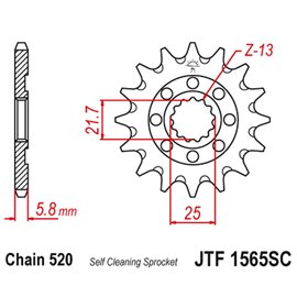 JT, přední řetězové kolečko 2141 14 Kawasaki KXF 450 '06-20' KLX 450 '08-20', samočistící, (214114JT) (řetěz 520)