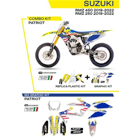 UFO, sada plastů + sada polepů, Suzuki RMZ 250 '19-'22 Patriot, OEM barva (žlutá/ bílá/ černá)